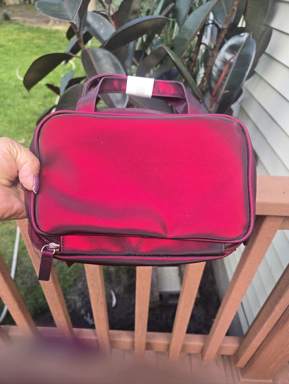 Avon Vintage Maroon Iridecsent Cosmetic Travel Bag 3 Section